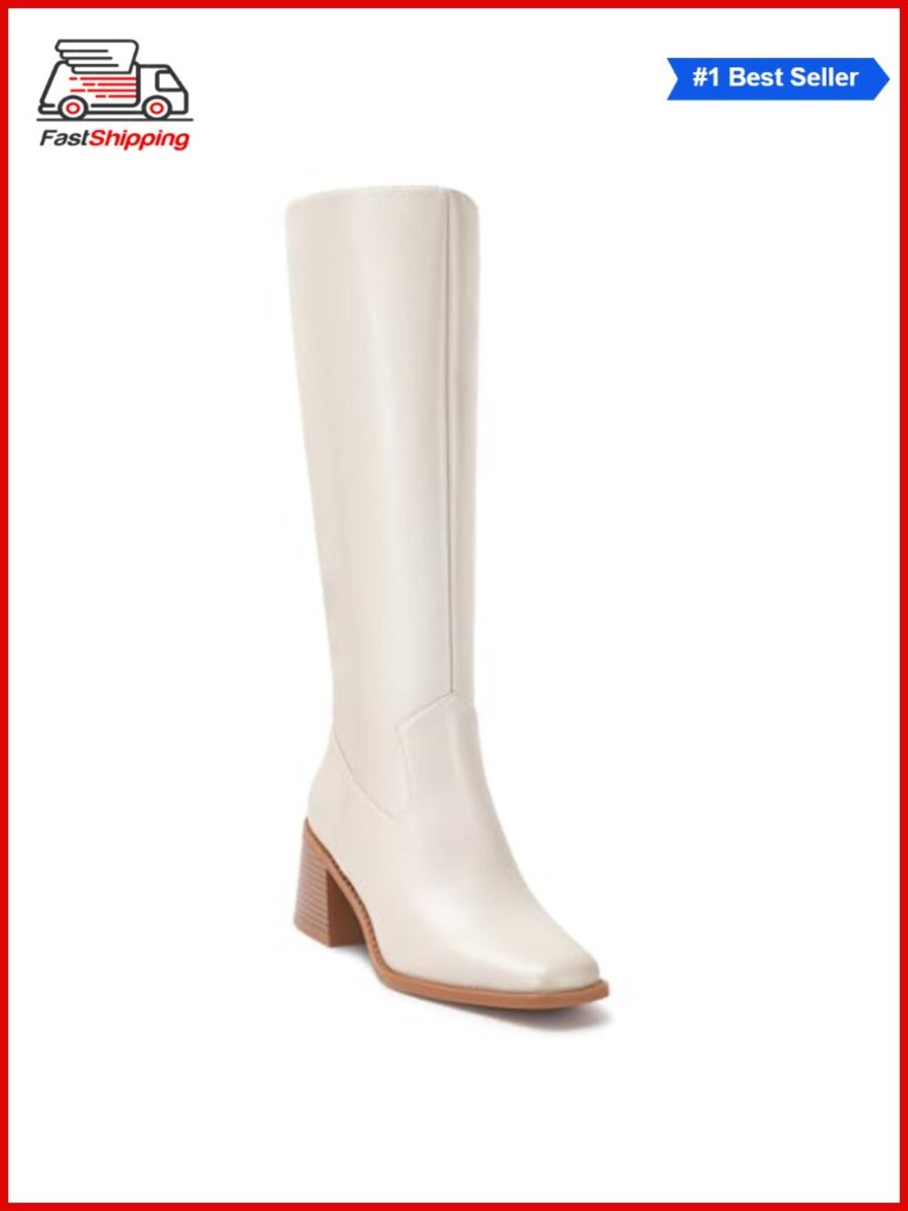 Square Toe Knee High Boots Chunky Heel Tall Pull-On Women's